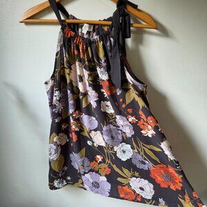EUC LOFT FLORAL HALTER NECK TIE TANK TOP SIZE M